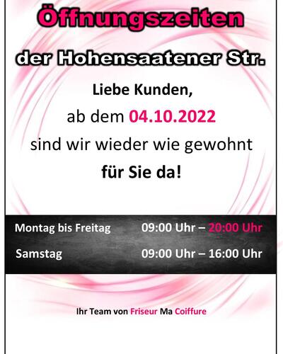 Friseur Ma Coiffure: Öffnungszeiten